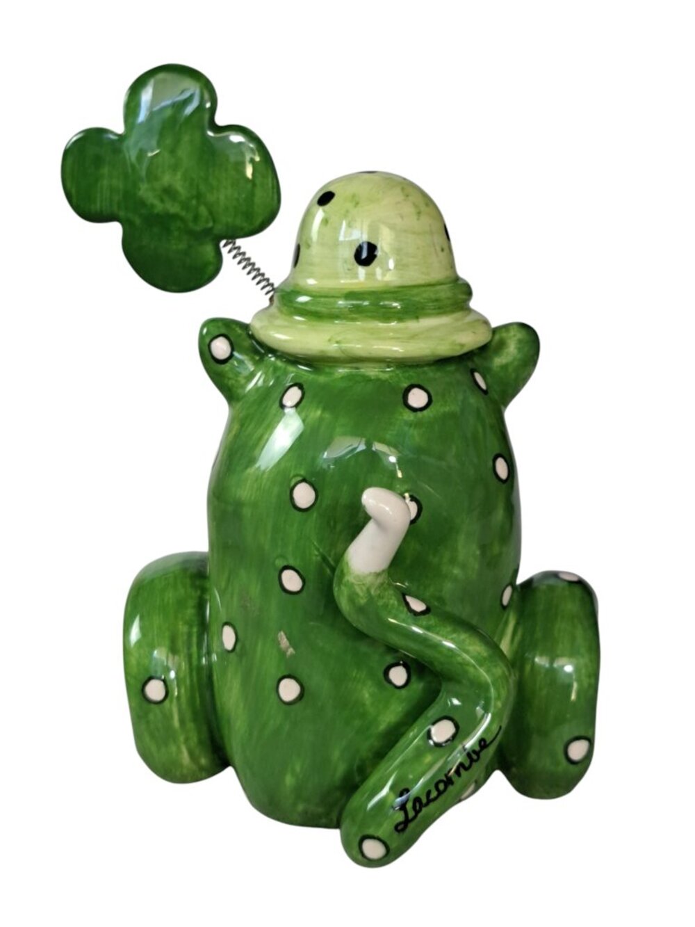 WhimsiClay Amy Lacombe Fancy Felines 5" Clover Green W Hat Figurine 2002 - Picture 10 of 14